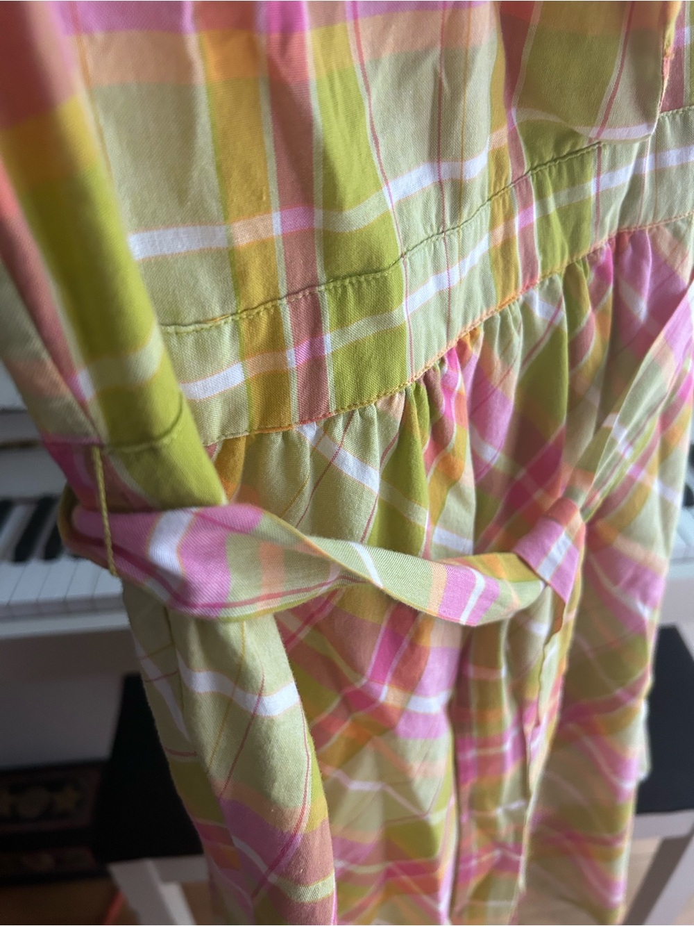 Pure Alfred Sung Plaid Wrap Midi Dress Belted Pink Green Sleeveless Women M - Picture 11 of 16